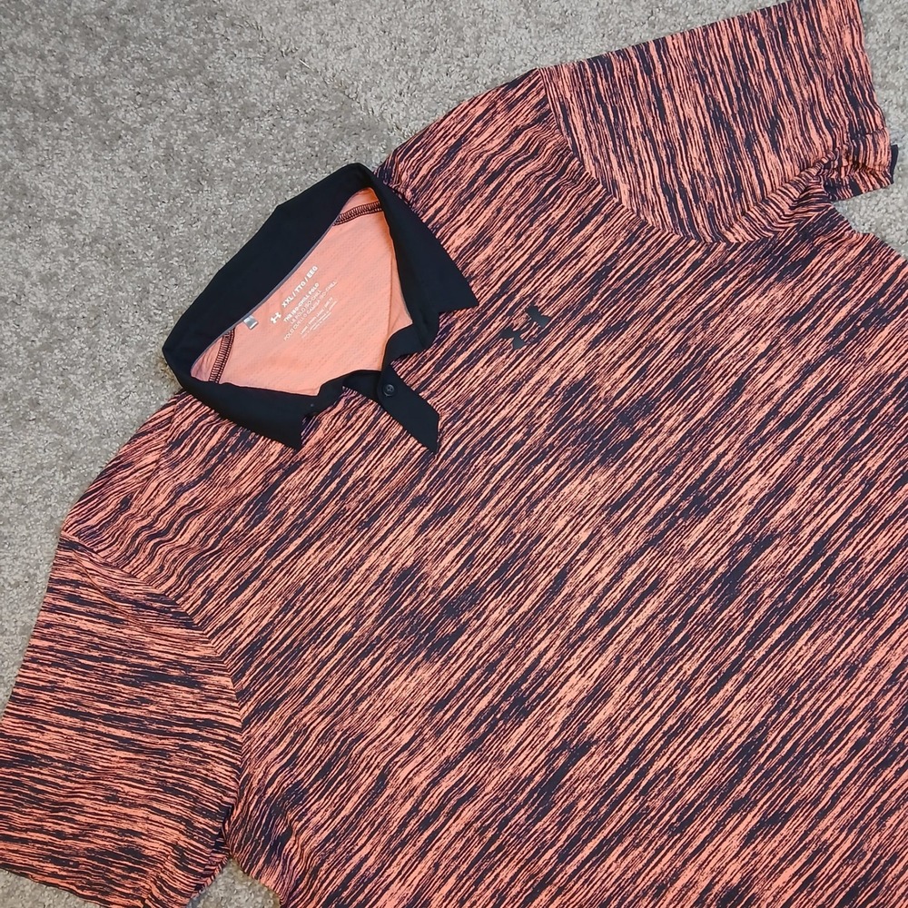 Under Armour Men XXL Iso-Chill Golf Polo Coral Pink Black Space Dye Short Sleeve
